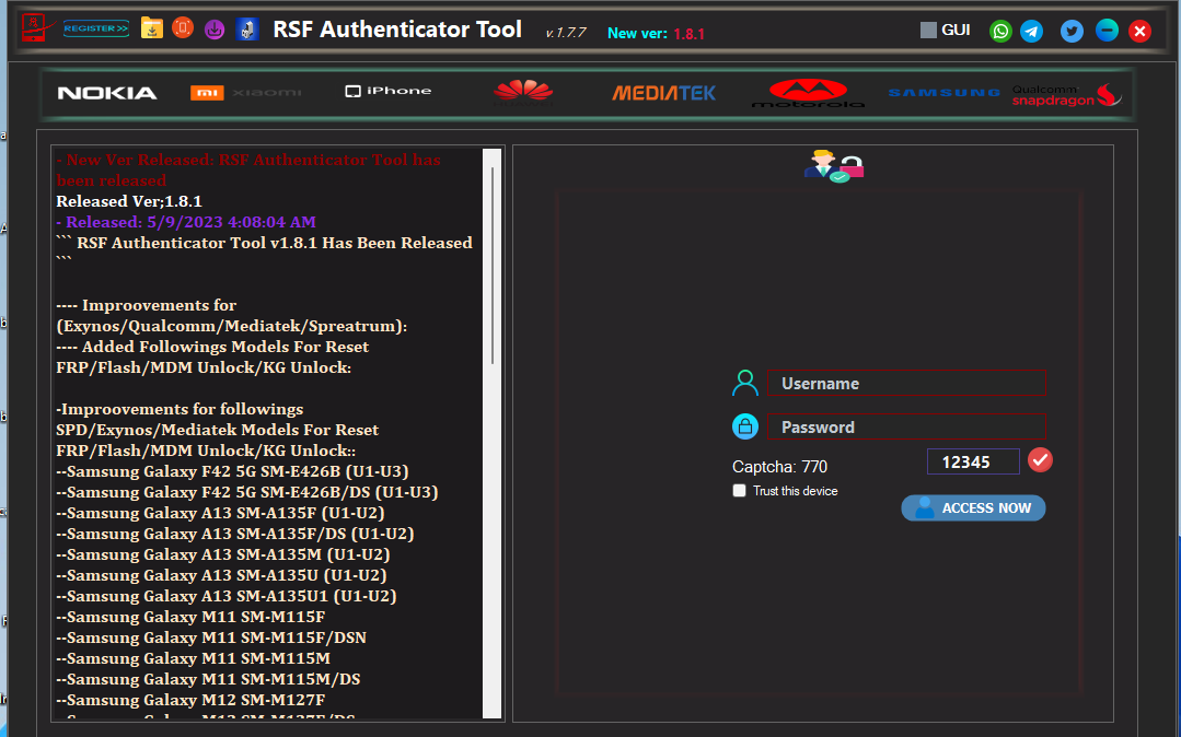 RSF Authenticator Tool v1.8.1 Released | GEM-FLASH Firmware